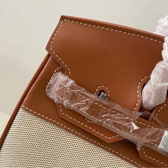 Canvas Leather Toile 30 Structured Bag w/ Lock Key Doctor's Satchel Crossbody C4 - Picture 2 of 15